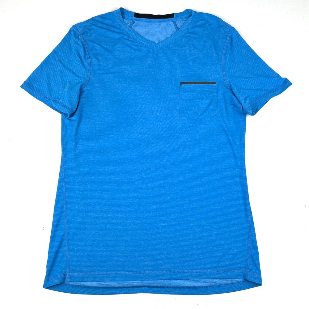 LuluLemon Men's Workout Training V Neck Vent Tech T Shirt Size Medium Blue